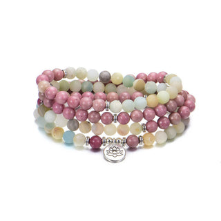 Buddha Gift Lazurite Picasso Jasper Amazonite Rhodonite Apatite Positive Lotus Prayer Bead Bracelet