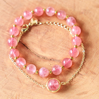 Buddha Gift Sun Stone Strawberry Quartz Crystal Positive Bracelet