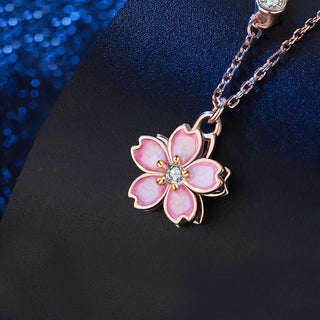 Buddha Gift 925 Sterling Silver Cherry Blossom Flower Rotatable Protection Necklace Pendant