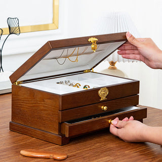 Buddha Gift Retro Wooden Jewelry Box Three-Layer Jewelry Storage Box