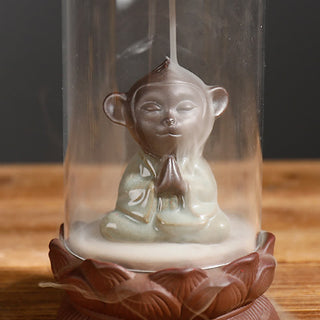 Buddha Gift Meditation Wukong Monkey King Purple Clay Windshield Lotus Backflow Smoke Fountain Incense Burner Decoration