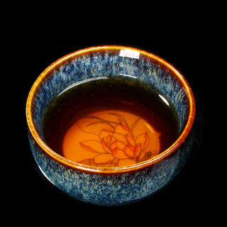Buddha Gift Lotus Dragon Phoenix Koi Fish Chinese Jianzhan Ceramic Teacup Kung Fu Tea Cup 110ml