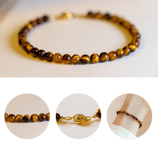Buddha Gift 14K Gold Plated Natural Tiger Eye Stone Courage Protection Bracelet