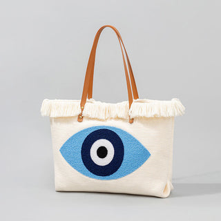 Buddha Gift Large Capacity Evil Eye Leaf Hamsa Tassel Canvas Tote Shoulder Bag