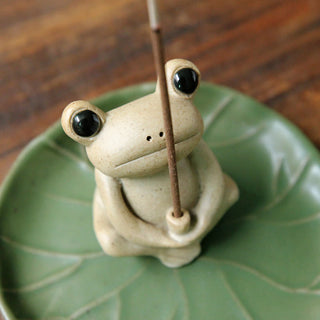 Buddha Gift Handmade Ceramic Stick Frog Incense Burner Decoration