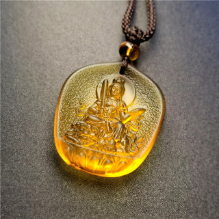 Buddha Gift Chinese Zodiac Natal Buddha Blessing Liuli Crystal Compassion Necklace Pendant