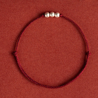 Buddha Gift 925 Sterling Silver Three Beads Protection String Bracelet Anklet