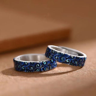 Buddha Gift Blue Auspicious Clouds Design Healing Copper Adjustable Ring