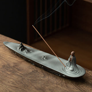 Buddha Gift Buddha Monk Ceramic Sea Wave Mountain Blessing Incense Burner Decoration