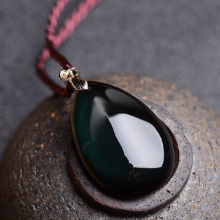 Buddha Gift Gold Sheen Obsidian Black Obsidian Rainbow Obsidian Wealth Water Drop Necklace Pendant