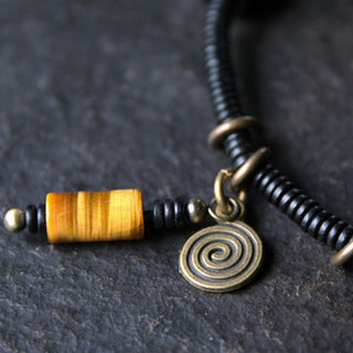 Buddha Gift Ebony Wood Dzi Bead Copper Peace Couple Bracelet Necklace Pendant