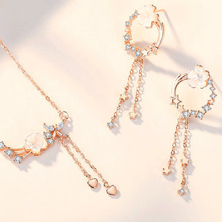 Buddha Gift 925 Sterling Silver Flower Butterfly Love Necklace Pendant Earrings Set