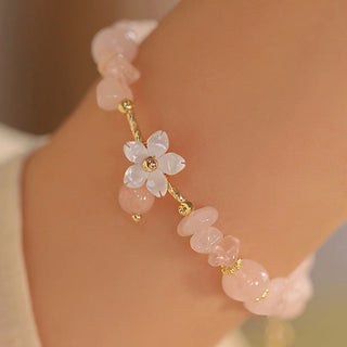 Buddha Gift 14k Gold Plated Natural Pink Crystal Flower Love Bracelet