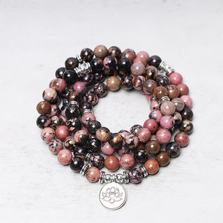 Buddha Gift 108 Mala Beads Rhodonite Lotus Compassion Energy Bracelet