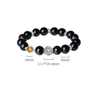 Buddha Gift 925 Sterling Silver Black Obsidian Tiger Eye Eye of Providence Purification Bracelet