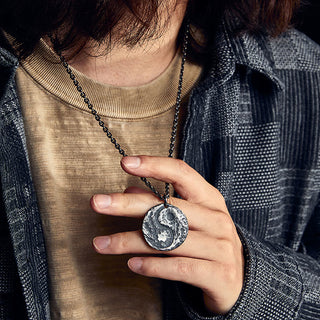 Buddha Gift 990 Sterling Silver Yin Yang Hammer Texture Harmony Necklace Pendant