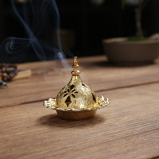 Buddha Gift Gold Gourd Star Feather Spiritual Meditation Mini Alloy Metal Incense Burner