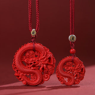Buddha Gift Year of the Dragon 925 Sterling Silver Natural Cinnabar Copper Coin Luck Necklace Pendant