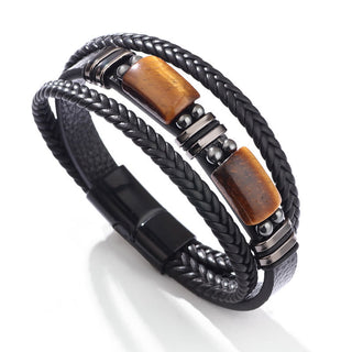 Buddha Gift Tiger Eye Power Magnetic Buckle Multilayered Leather Bracelet