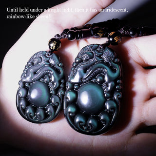 Buddha Gift Tibetan Positive Rainbow Obsidian PiXiu Necklace