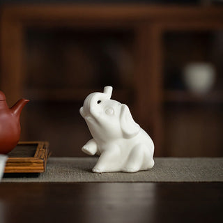 Buddha Gift Small Elephant Statue White Porcelain Ceramic Strength Home Desk Decoration