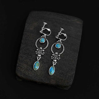 Buddha Gift 925 Sterling Silver Vintage Turquoise Waterdrop Pattern Balance Drop Dangle Earrings