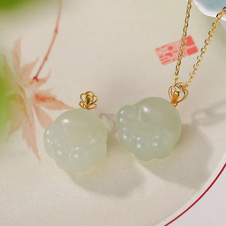 Buddha Gift 925 Sterling Silver Hetian White Jade Cute Cat Paw Luck Necklace Pendant