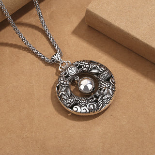 Buddha Gift Double Dragon Playing Bead Copper Protection Necklace Pendant