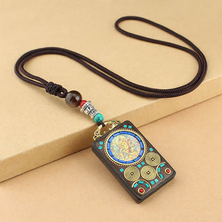 Buddha Gift Tibet God of Wealth Thangka Ebony Peace Necklace Pendant