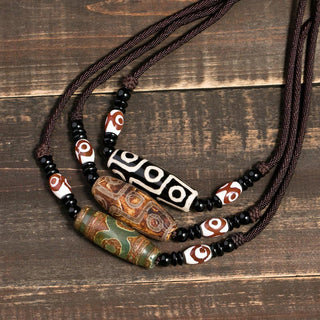 Buddha Gift Tibetan Nine-Eye Dzi Bead Protection String Necklace