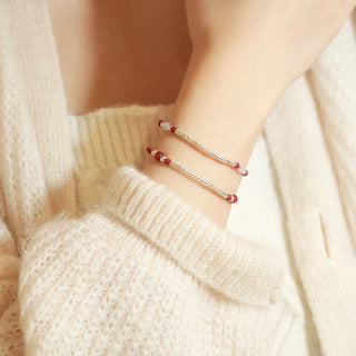 Buddha Gift 925 Sterling Silver Bamboo White Agate Red Agate Bead Protection String Braided Bracelet