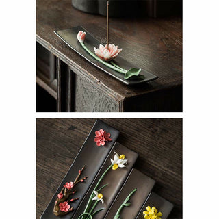 Buddha Gift Lotus Peony Rose Flower Ceramic Spiritual Incense Burner