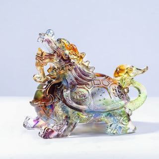 Buddha Gift Feng Shui Dragon Turtle Handmade Liuli Crystal Art Piece Home Office Decoration