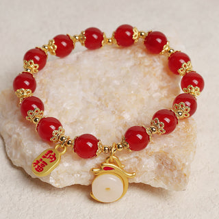 Buddha Gift Year of the Dragon Red Agate Green Aventurine Peace Buckle Fu Character Lucky Fortune Bracelet