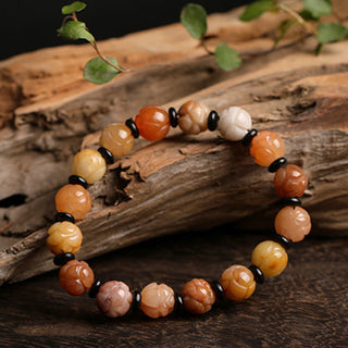 Buddha Gift Golden Silk Jade Lotus Wealth Luck Bracelet