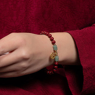Buddha Gift Cinnabar Green Aventurine Luck Blessing Bracelet