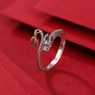 Buddha Gift 925 Sterling Silver Vintage Year of the Dragon Luck Protection Strength Adjustable Ring