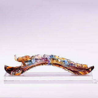 Buddha Gift Handmade Liuli Crystal Ruyi Elephant Art Piece Home Decoration With Crystal Base