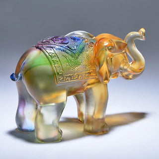 Buddha Gift Handmade Liuli Crystal Elephant Art Piece Wisdom Wealth Home Decoration