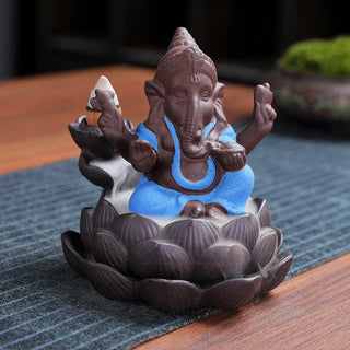 Buddha Gift Ganesh Elephant Purple Clay Backflow Smoke Fountain Protection Incense Burner