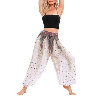 Buddha Gift Peacock Feather Pattern Loose Harem Trousers Women's Yoga Pants