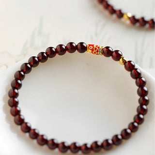 Buddha Gift 999 Gold Koi Fish Natural Garnet Protection Bracelet