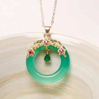 Buddha Gift Green Chalcedony Peace Buckle Design Strength Necklace Pendant