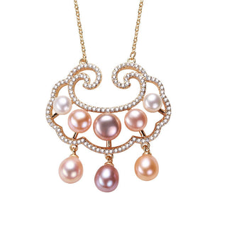 Buddha Gift 18K Gold Plated Natural Pearl Chinese Lock Charm Sincerity Necklace Pendant