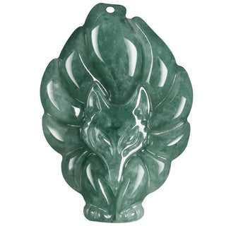 Buddha Gift Natural Green Jade Nine Tailed Fox Luck Necklace Pendant