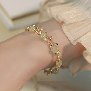 Buddha Gift 14K Gold Plated 2 Layers Hetian Jade Bead Luck Prosperity Bracelet