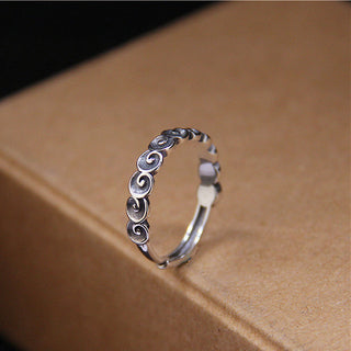 Buddha Gift 925 Sterling Silver Auspicious Clouds Engraved Ring