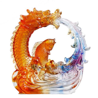 Buddha Gift Feng Shui Dragon Koi Fish Handmade Liuli Crystal Art Piece Home Office Decoration