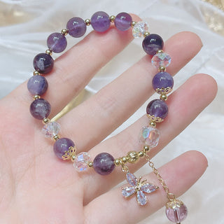 Buddha Gift Natural Amethyst Crystal Spiritual Butterfly Charm Bracelet