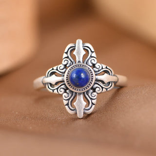 Buddha Gift Tibet 925 Sterling Silver Natural Lazurite Positive Adjustable Ring